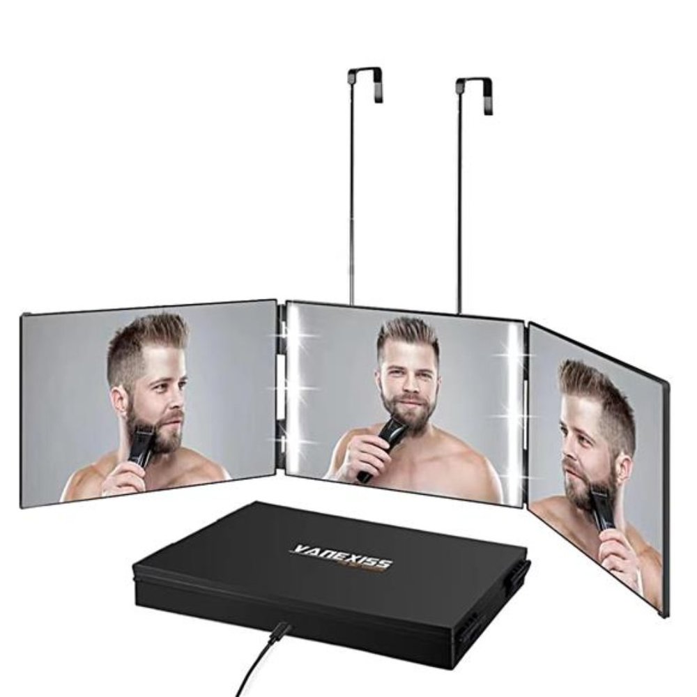 Rechargeable 3 Way Mirror, Real Glass Adjustable Trifold Mirror with Light